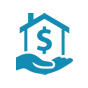 Icon of a hand holding a house and dollar symbol