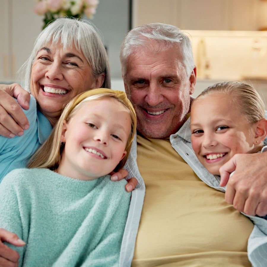 Grandparents and kids in house